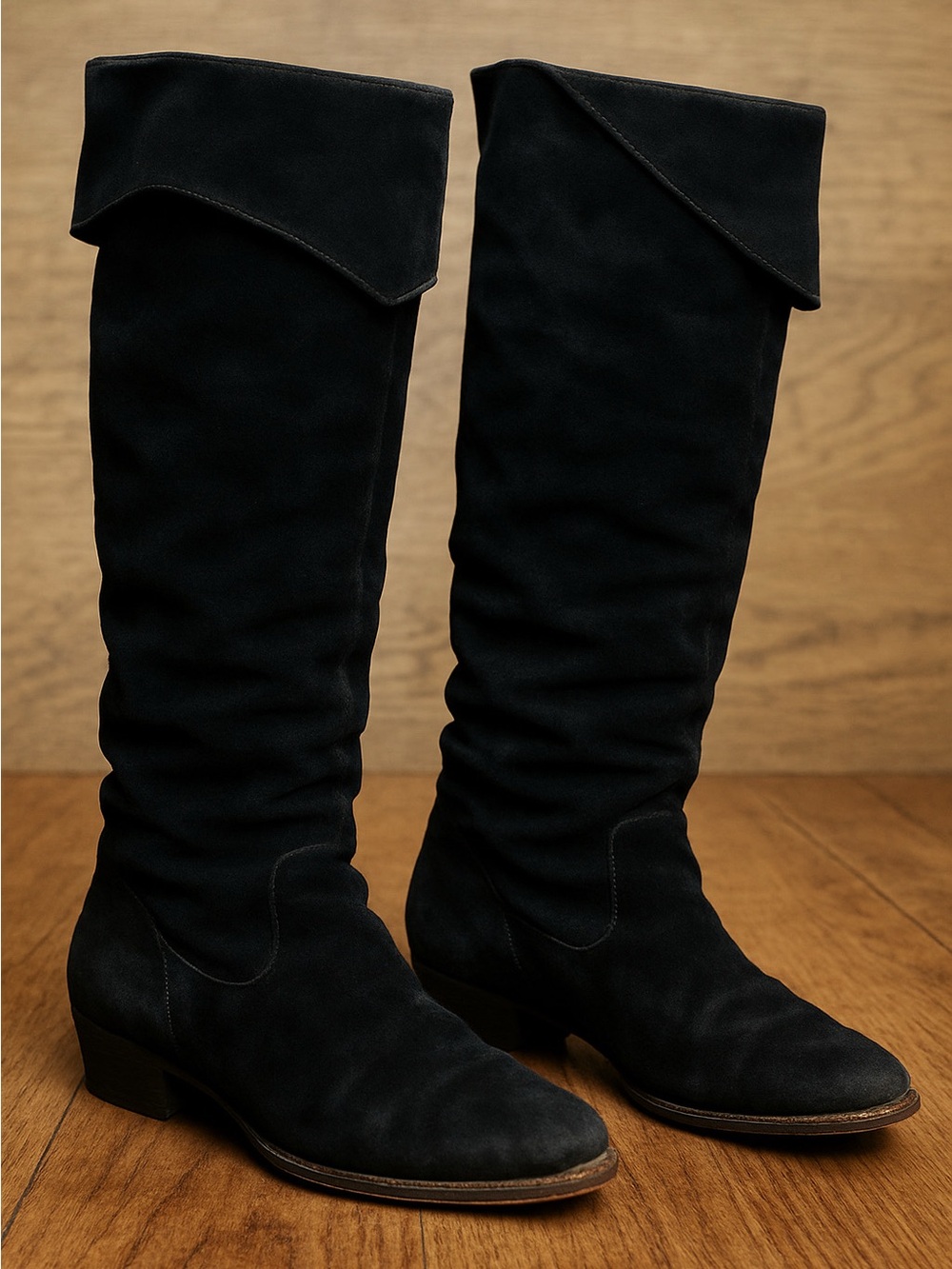 Vintage 80s Zodiac Black Suede Knee-High Women's Boots women 7 M - Picture 1 of 8